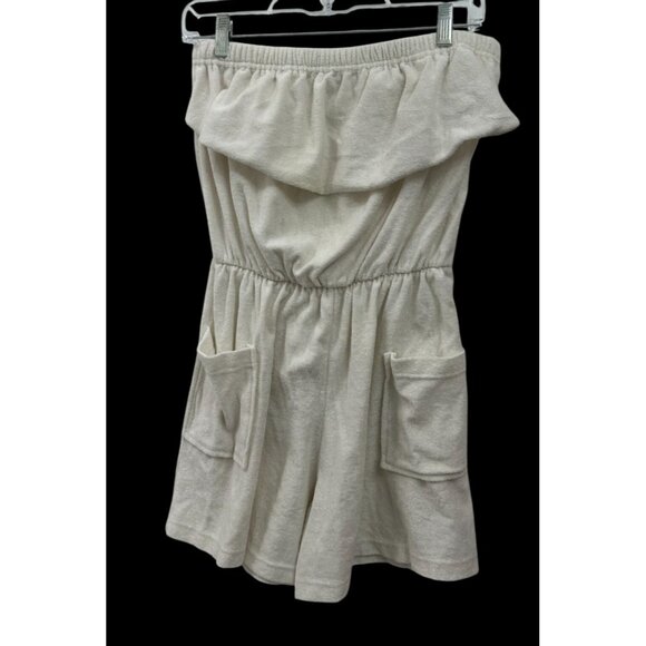 Vintage 70s White Terry Cloth Romper Tube Top Swim Cover Up Size Large - Picture 1 of 3